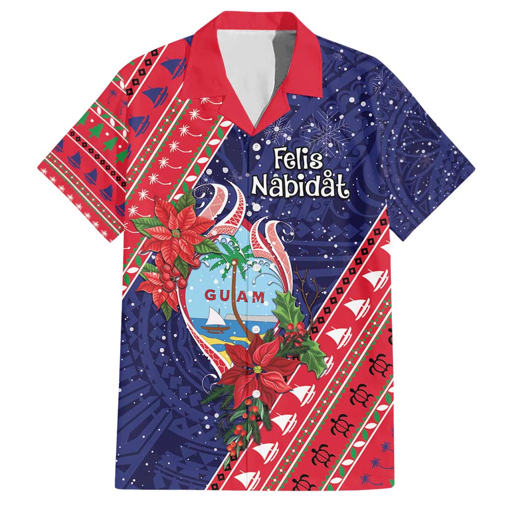Guam Christmas Hawaiian Shirt Felis Nabidat Guaman Seal With Poinsettia LT05 Blue - Polynesian Pride