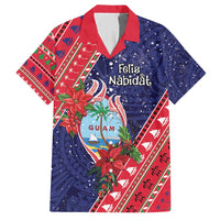 Guam Christmas Hawaiian Shirt Felis Nabidat Guaman Seal With Poinsettia LT05 Blue - Polynesian Pride