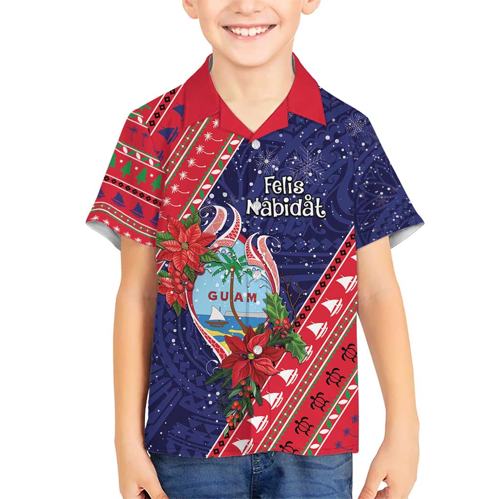 Guam Christmas Hawaiian Shirt Felis Nabidat Guaman Seal With Poinsettia LT05 - Polynesian Pride