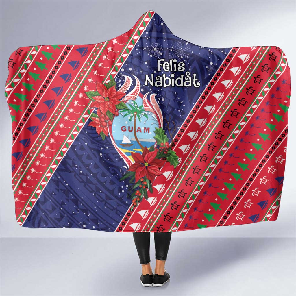 Guam Christmas Hooded Blanket Felis Nabidat Guaman Seal With Poinsettia LT05 One Size Blue - Polynesian Pride