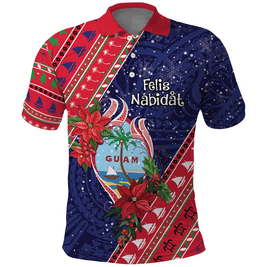 Guam Christmas Polo Shirt Felis Nabidat Guaman Seal With Poinsettia