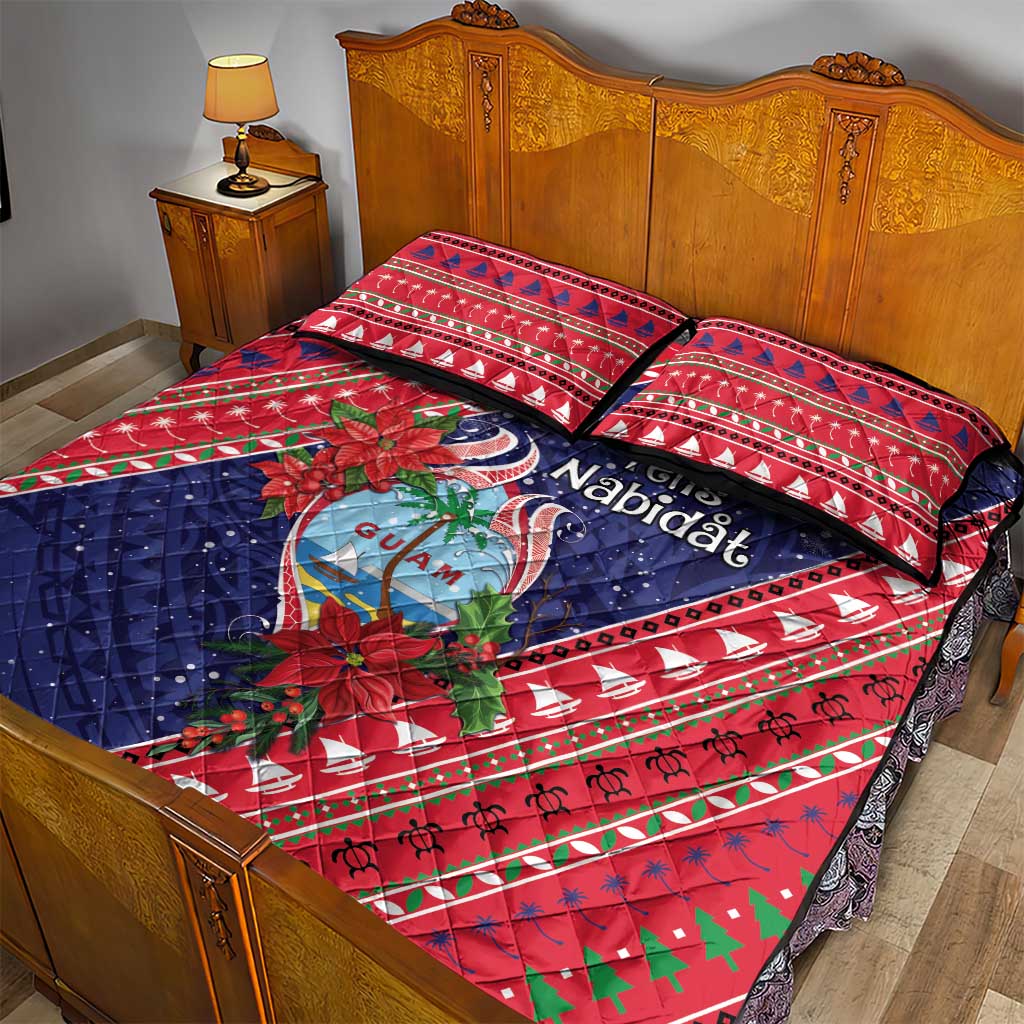 Guam Christmas Quilt Bed Set Felis Nabidat Guaman Seal With Poinsettia LT05 - Polynesian Pride