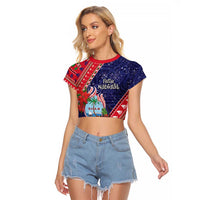 Guam Christmas Raglan Cropped T Shirt Felis Nabidat Guaman Seal With Poinsettia