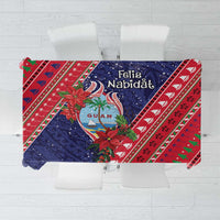 Guam Christmas Tablecloth Felis Nabidat Guaman Seal With Poinsettia LT05 Blue - Polynesian Pride