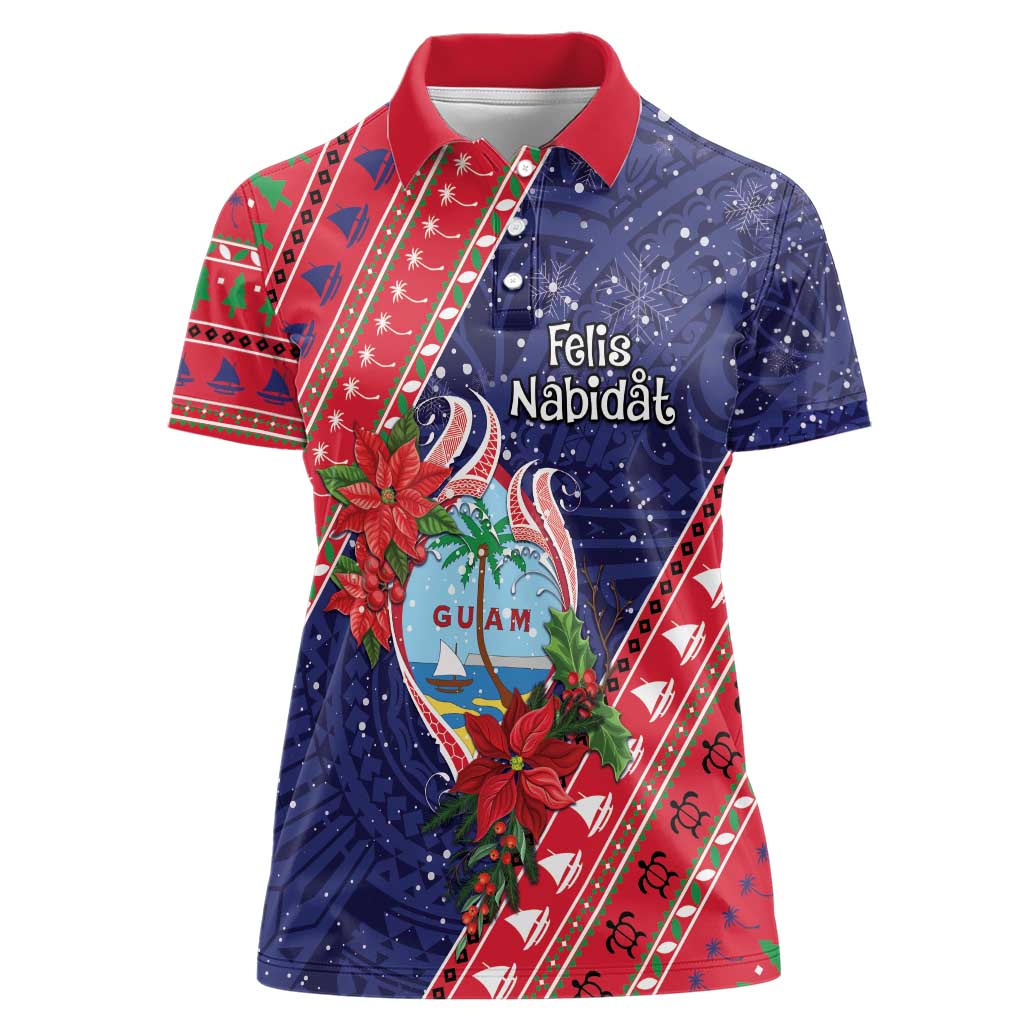 Guam Christmas Women Polo Shirt Felis Nabidat Guaman Seal With Poinsettia