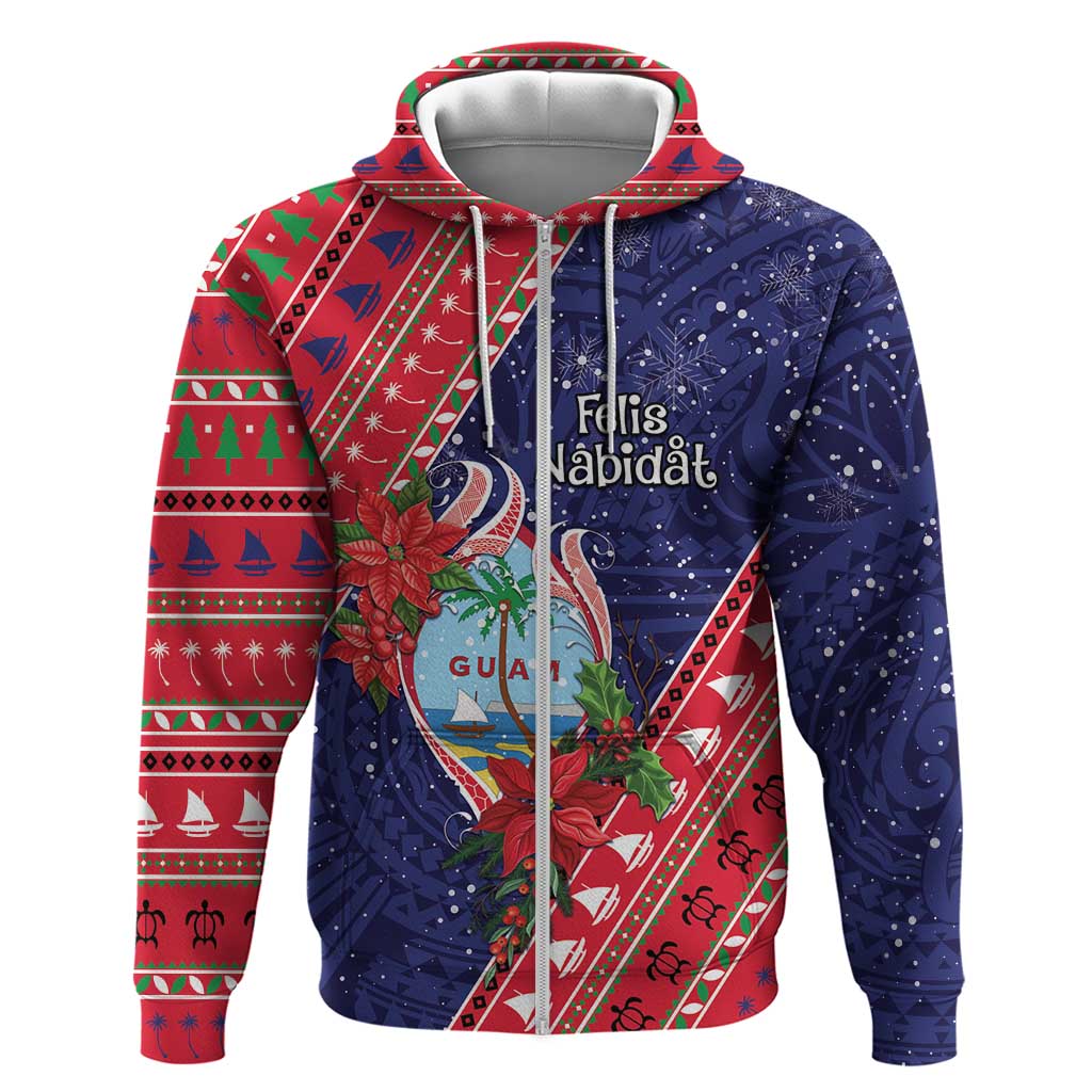 Guam Christmas Zip Hoodie Felis Nabidat Guaman Seal With Poinsettia