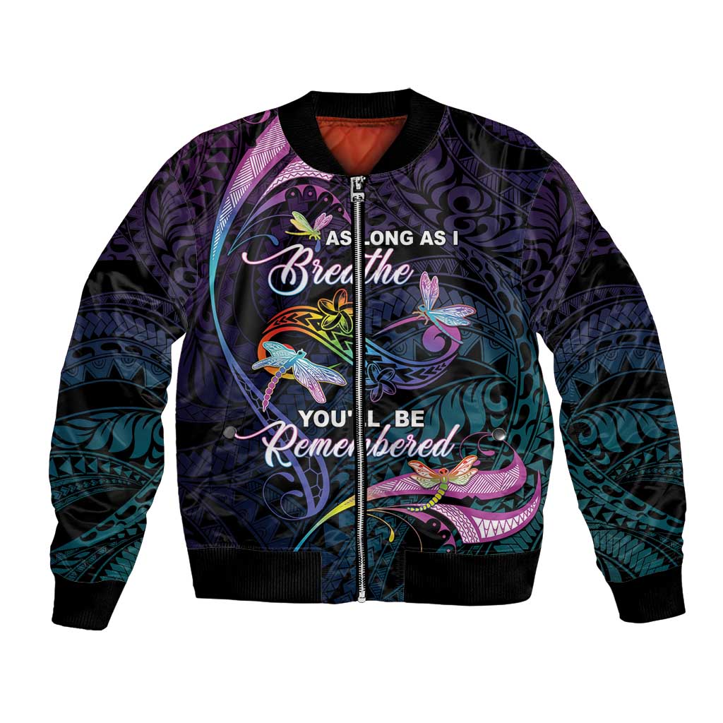 Personalised Polynesia Memorial Bomber Jacket Always Remembered Dragonfly Polynesian Style