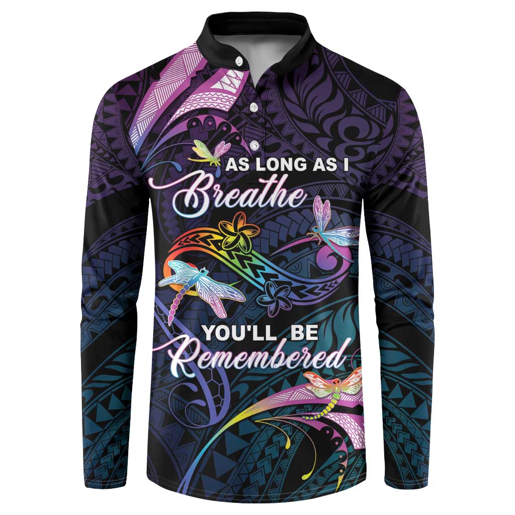 Personalised Polynesia Memorial Button Sweatshirt Always Remembered Dragonfly Polynesian Style LT05 Colorful - Polynesian Pride