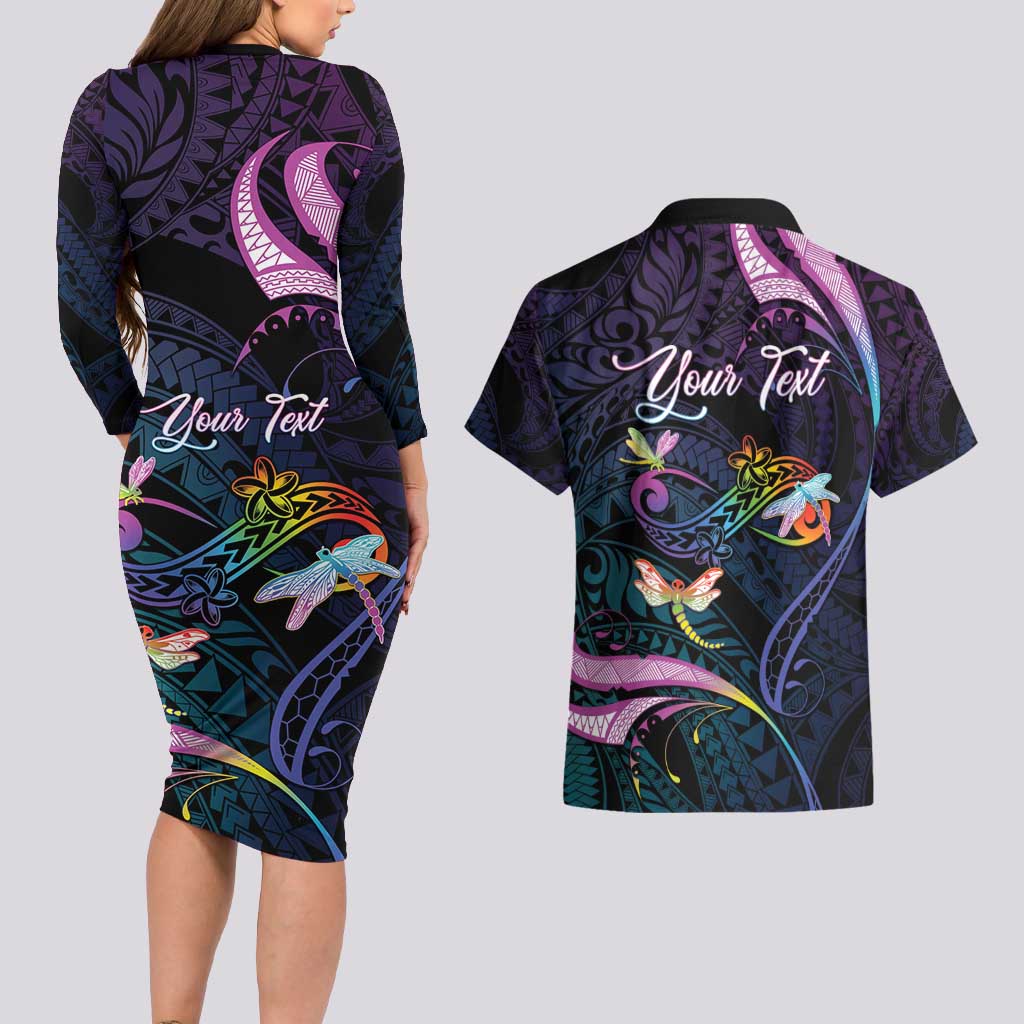 Personalised Polynesia Memorial Couples Matching Long Sleeve Bodycon Dress and Hawaiian Shirt Always Remembered Dragonfly Polynesian Style LT05 - Polynesian Pride