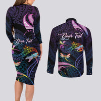 Personalised Polynesia Memorial Couples Matching Long Sleeve Bodycon Dress and Long Sleeve Button Shirt Always Remembered Dragonfly Polynesian Style LT05 - Polynesian Pride