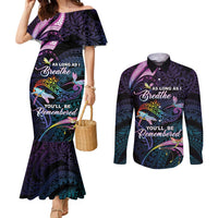 Personalised Polynesia Memorial Couples Matching Mermaid Dress and Long Sleeve Button Shirt Always Remembered Dragonfly Polynesian Style LT05 Colorful - Polynesian Pride