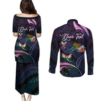 Personalised Polynesia Memorial Couples Matching Puletasi and Long Sleeve Button Shirt Always Remembered Dragonfly Polynesian Style LT05 - Polynesian Pride