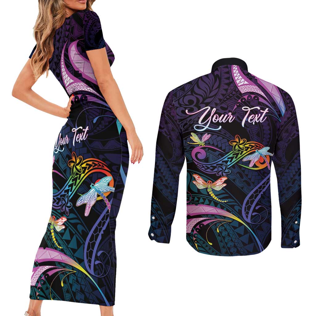 Personalised Polynesia Memorial Couples Matching Short Sleeve Bodycon Dress and Long Sleeve Button Shirt Always Remembered Dragonfly Polynesian Style LT05 - Polynesian Pride