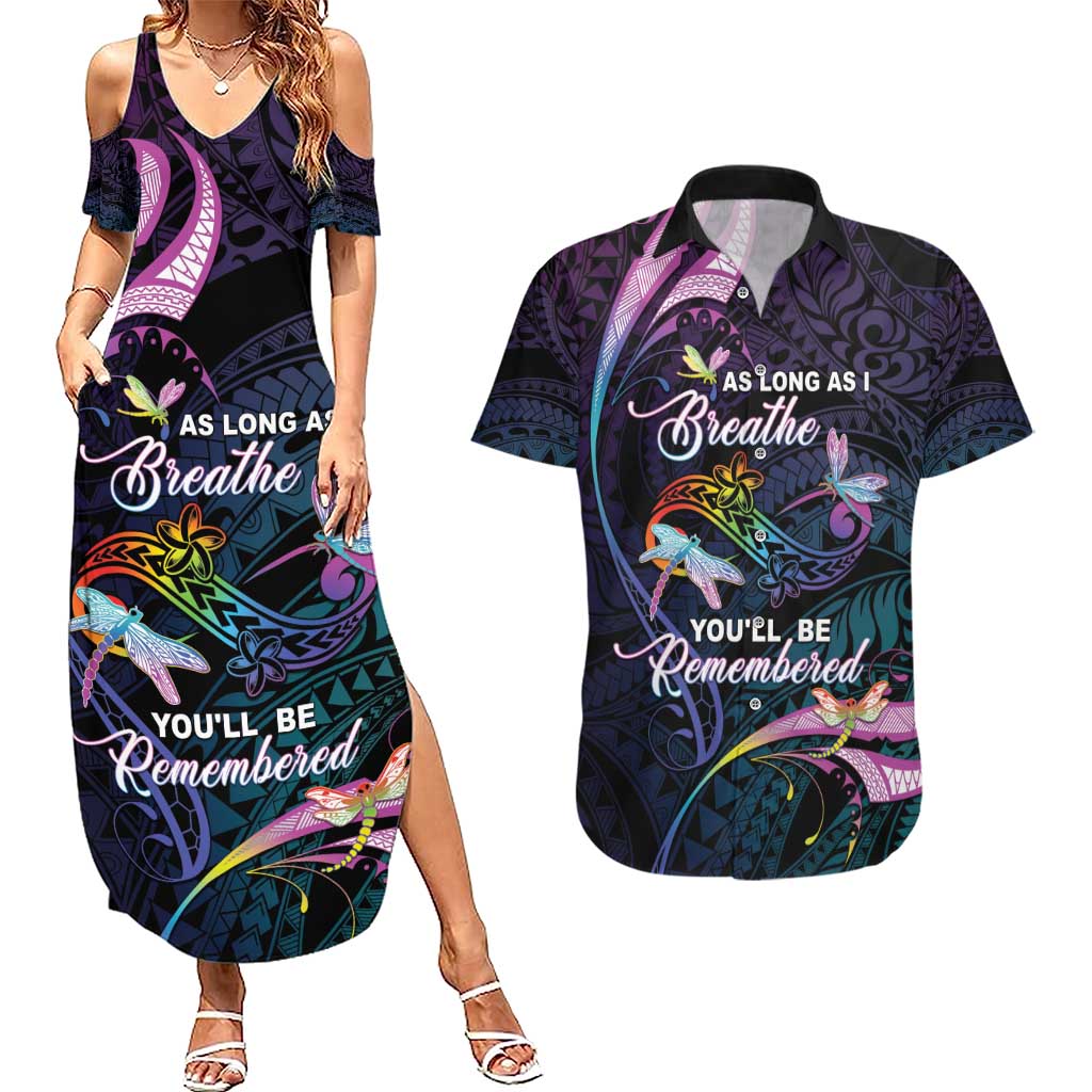 Personalised Polynesia Memorial Couples Matching Summer Maxi Dress and Hawaiian Shirt Always Remembered Dragonfly Polynesian Style LT05 Colorful - Polynesian Pride