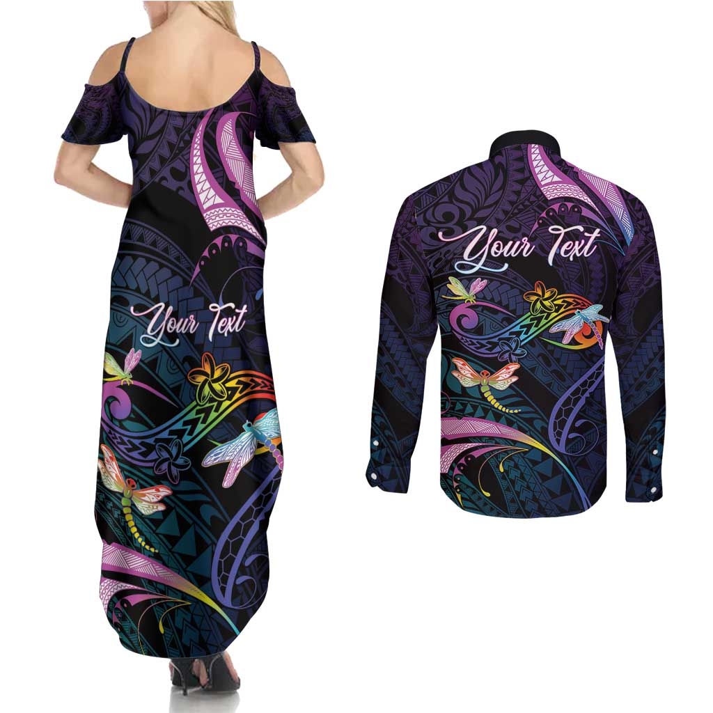 Personalised Polynesia Memorial Couples Matching Summer Maxi Dress and Long Sleeve Button Shirt Always Remembered Dragonfly Polynesian Style LT05 - Polynesian Pride