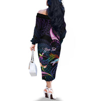 Personalised Polynesia Memorial Family Matching Off The Shoulder Long Sleeve Dress and Hawaiian Shirt Always Remembered Dragonfly Polynesian Style