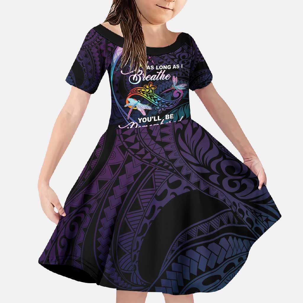 Personalised Polynesia Memorial Family Matching Off Shoulder Maxi Dress and Hawaiian Shirt Always Remembered Dragonfly Polynesian Style LT05 Daughter's Dress Colorful - Polynesian Pride