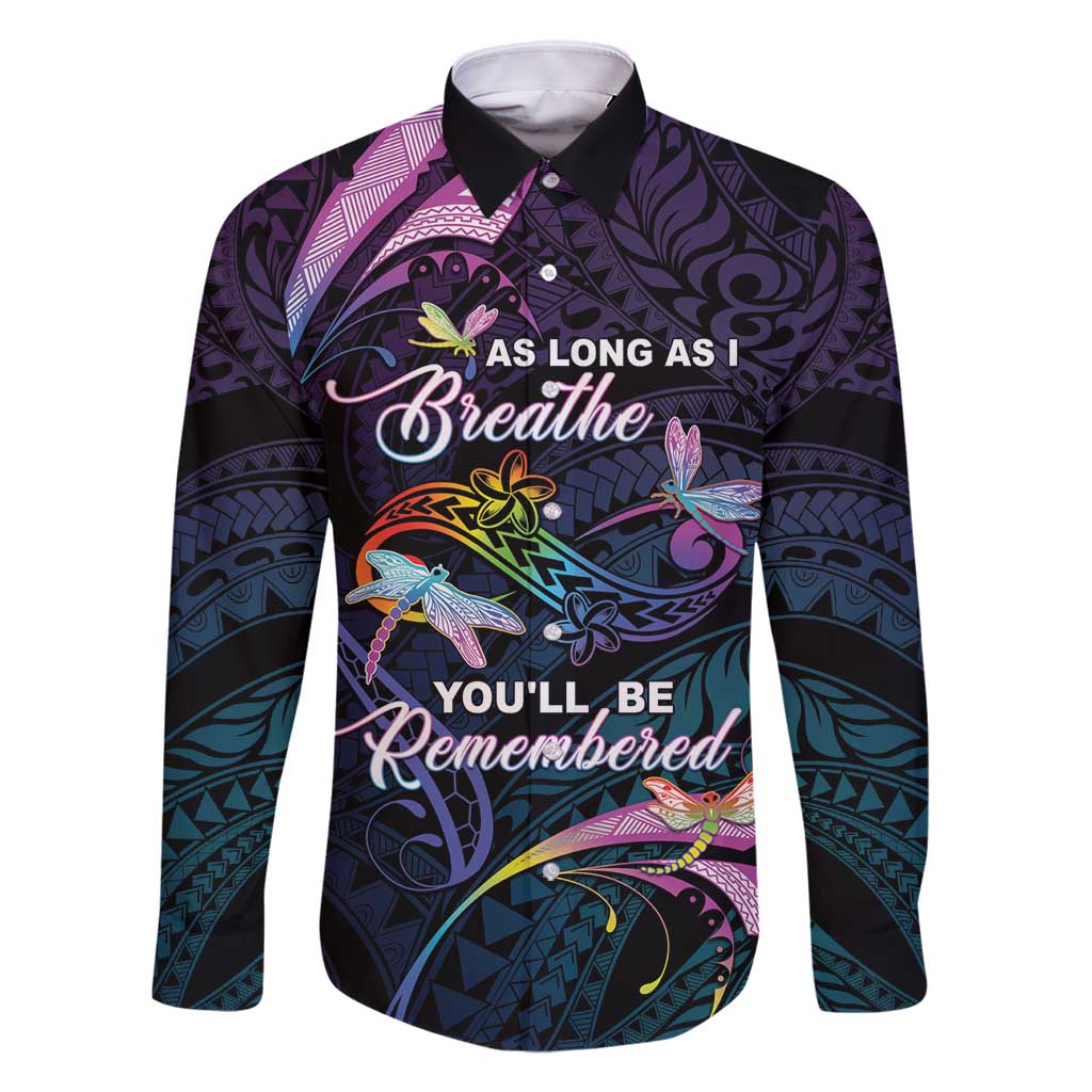 Personalised Polynesia Memorial Family Matching Off Shoulder Maxi Dress and Hawaiian Shirt Always Remembered Dragonfly Polynesian Style LT05 Dad's Shirt - Long Sleeve Colorful - Polynesian Pride