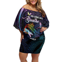 Personalised Polynesia Memorial Family Matching Off Shoulder Short Dress and Hawaiian Shirt Always Remembered Dragonfly Polynesian Style LT05 Mom's Dress Colorful - Polynesian Pride