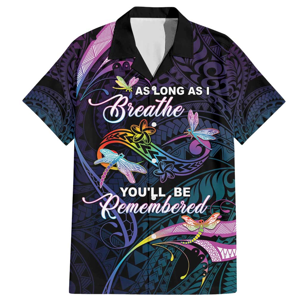 Personalised Polynesia Memorial Family Matching Short Sleeve Bodycon Dress and Hawaiian Shirt Always Remembered Dragonfly Polynesian Style