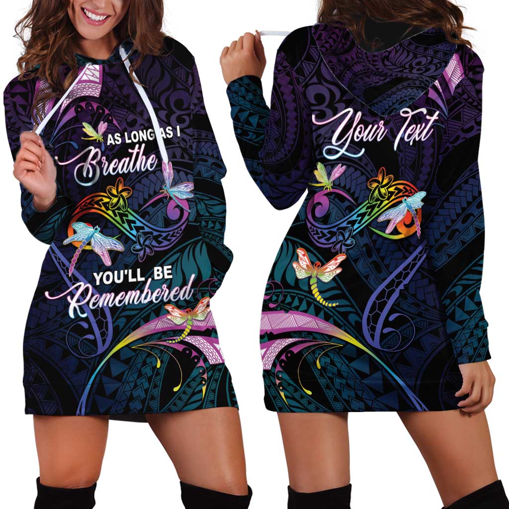 Personalised Polynesia Memorial Hoodie Dress Always Remembered Dragonfly Polynesian Style LT05 - Polynesian Pride