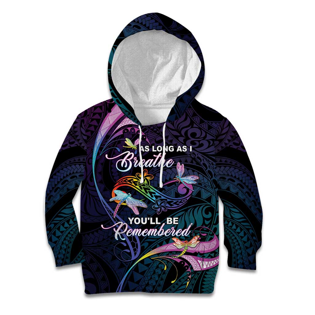 Personalised Polynesia Memorial Kid Hoodie Always Remembered Dragonfly Polynesian Style