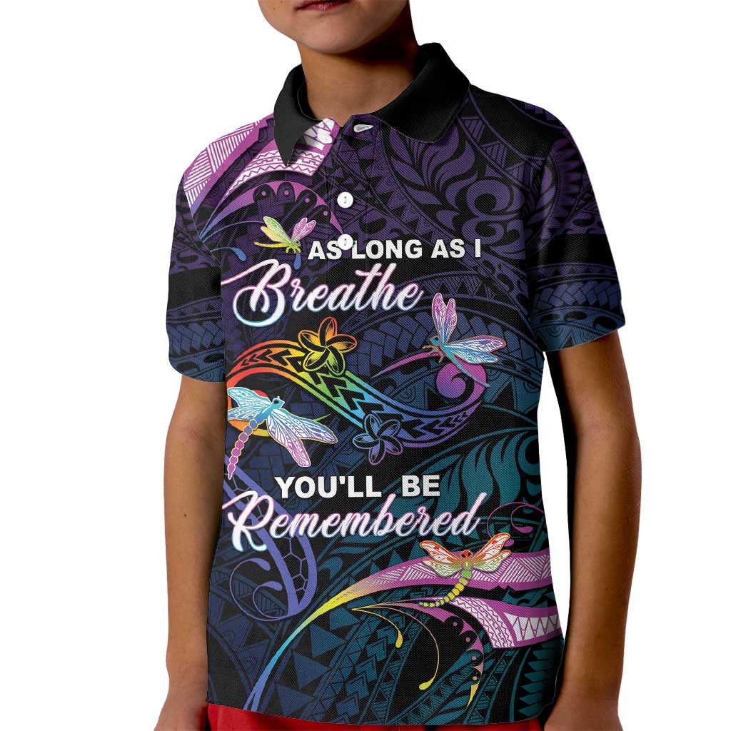 Personalised Polynesia Memorial Kid Polo Shirt Always Remembered Dragonfly Polynesian Style