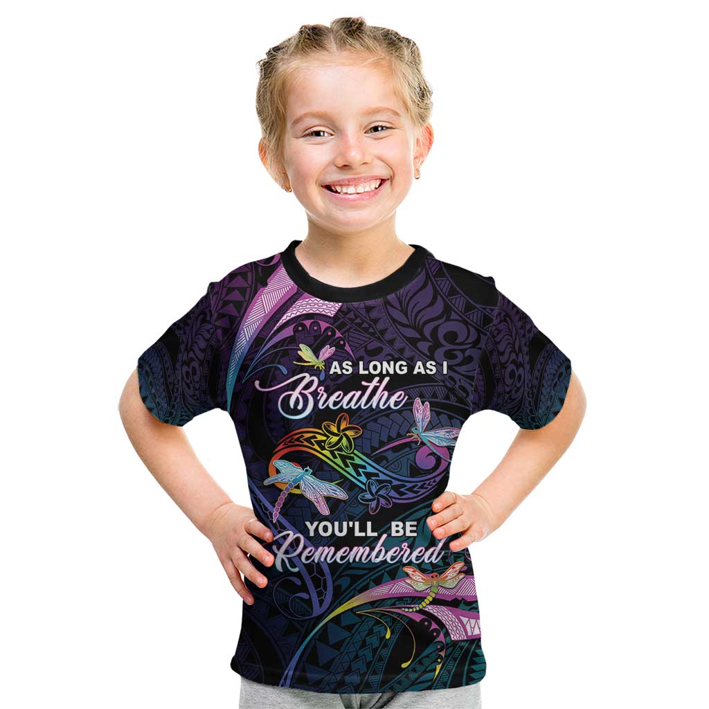 Personalised Polynesia Memorial Kid T Shirt Always Remembered Dragonfly Polynesian Style