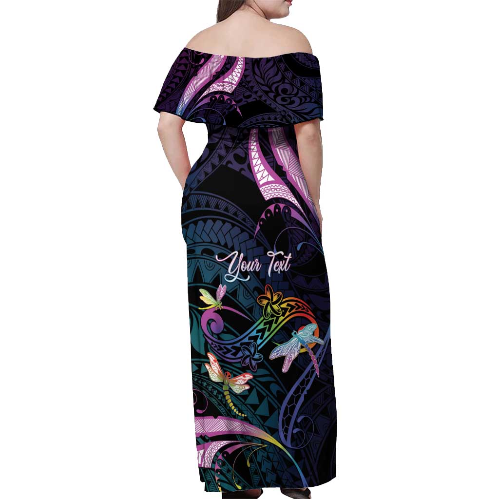Personalised Polynesia Memorial Off Shoulder Maxi Dress Always Remembered Dragonfly Polynesian Style LT05 - Polynesian Pride