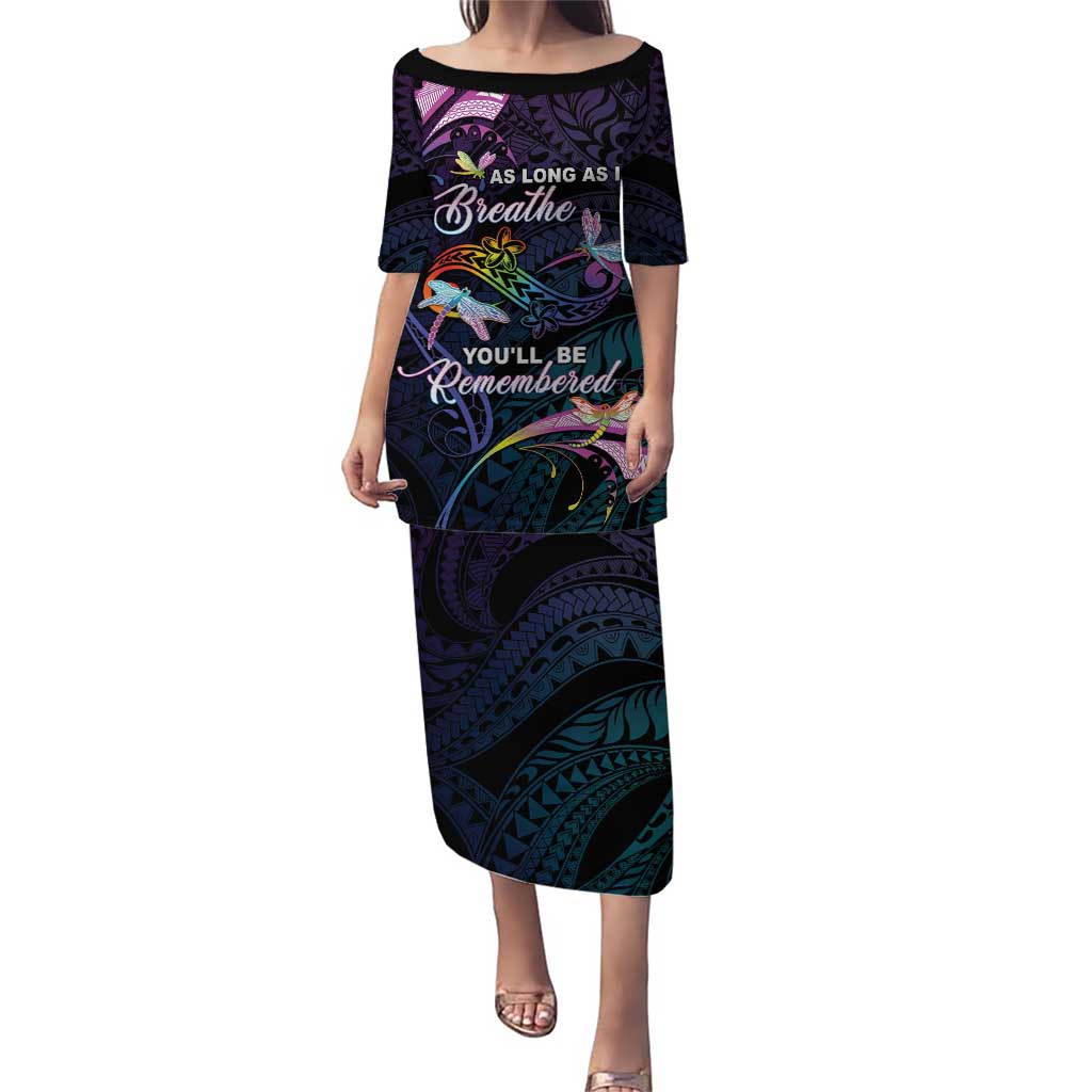 Personalised Polynesia Memorial Puletasi Always Remembered Dragonfly Polynesian Style LT05 Long Dress Colorful - Polynesian Pride