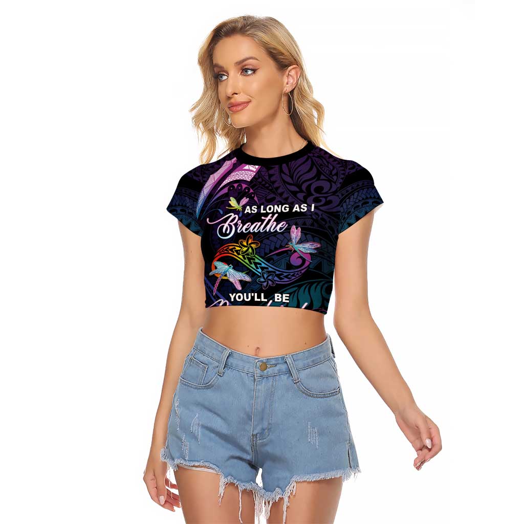 Personalised Polynesia Memorial Raglan Cropped T Shirt Always Remembered Dragonfly Polynesian Style LT05 Female Colorful - Polynesian Pride