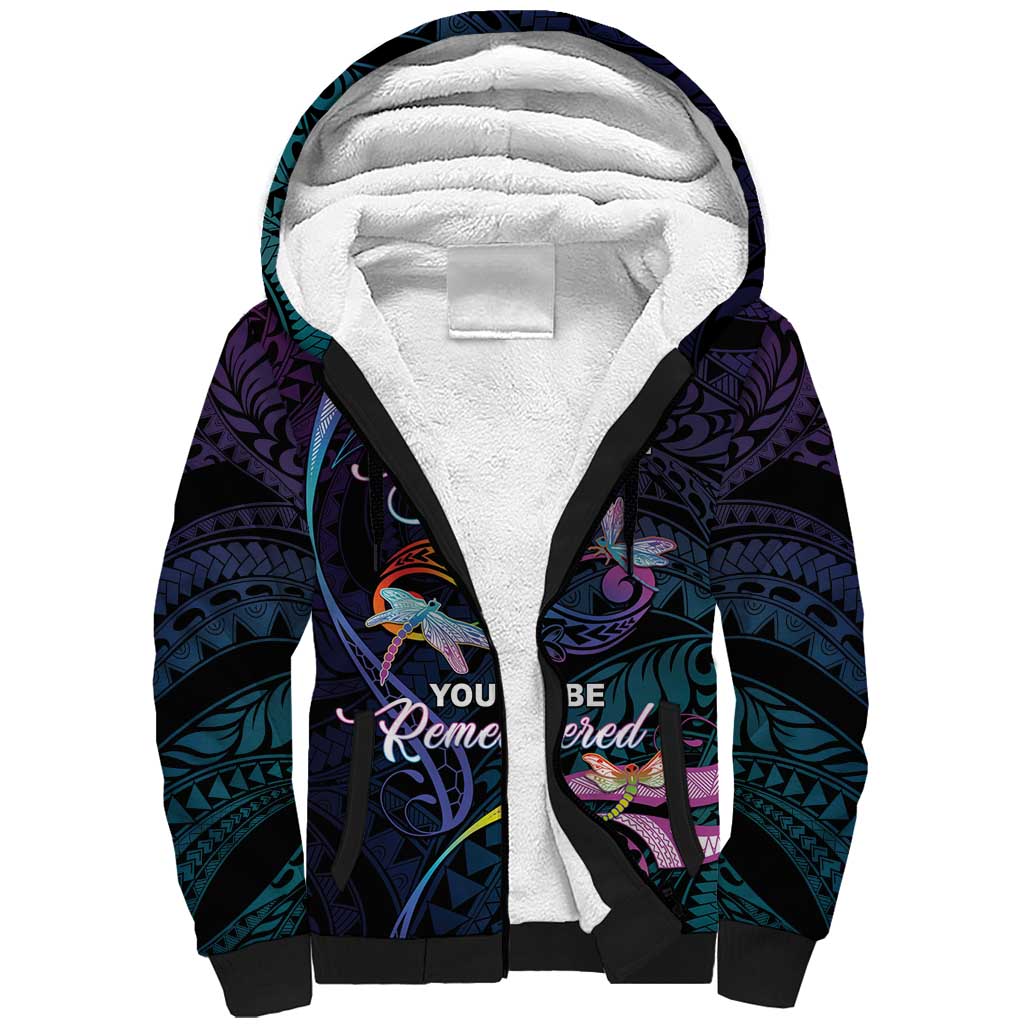 Personalised Polynesia Memorial Sherpa Hoodie Always Remembered Dragonfly Polynesian Style LT05 Unisex Colorful - Polynesian Pride