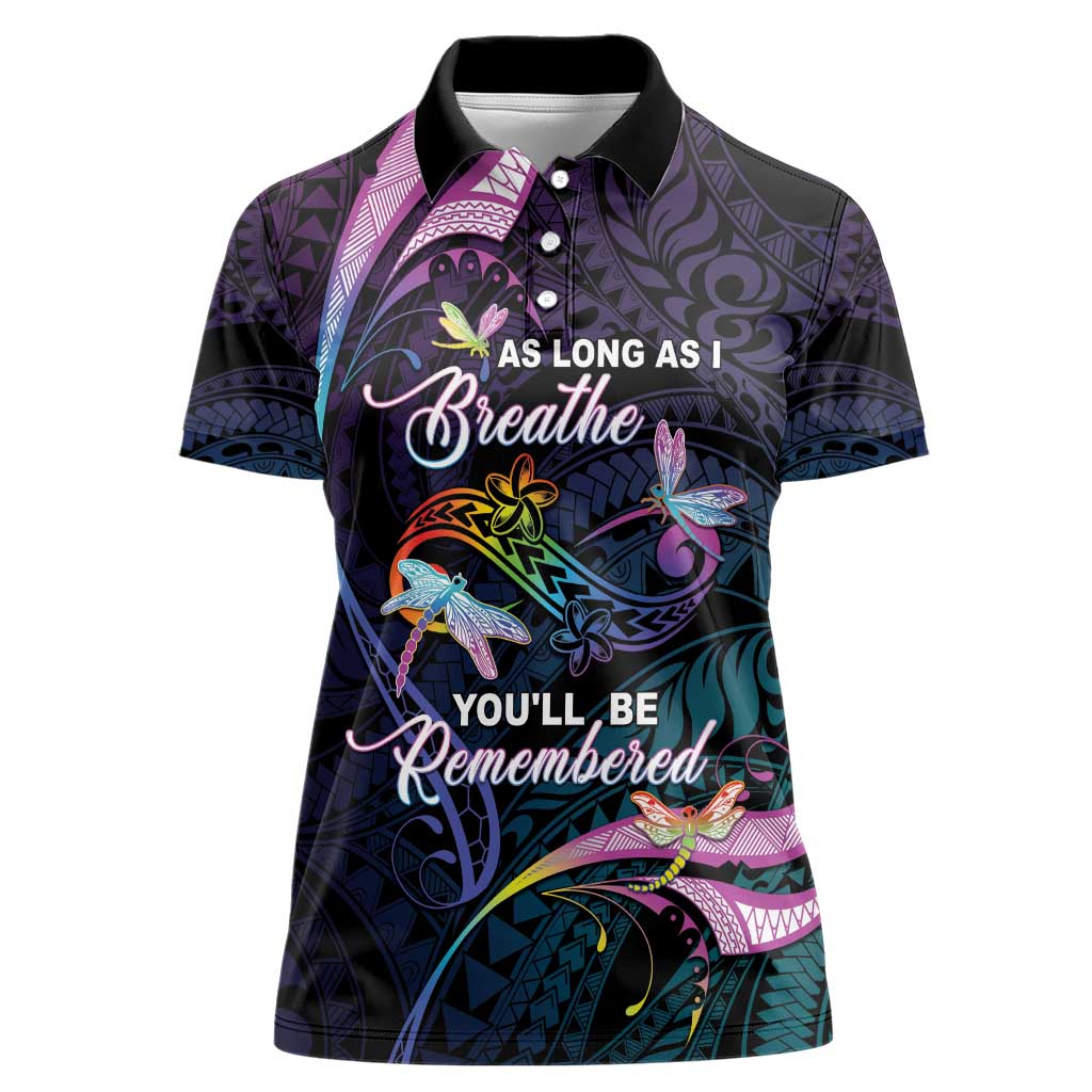 Personalised Polynesia Memorial Women Polo Shirt Always Remembered Dragonfly Polynesian Style