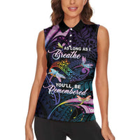 Personalised Polynesia Memorial Women Sleeveless Polo Shirt Always Remembered Dragonfly Polynesian Style