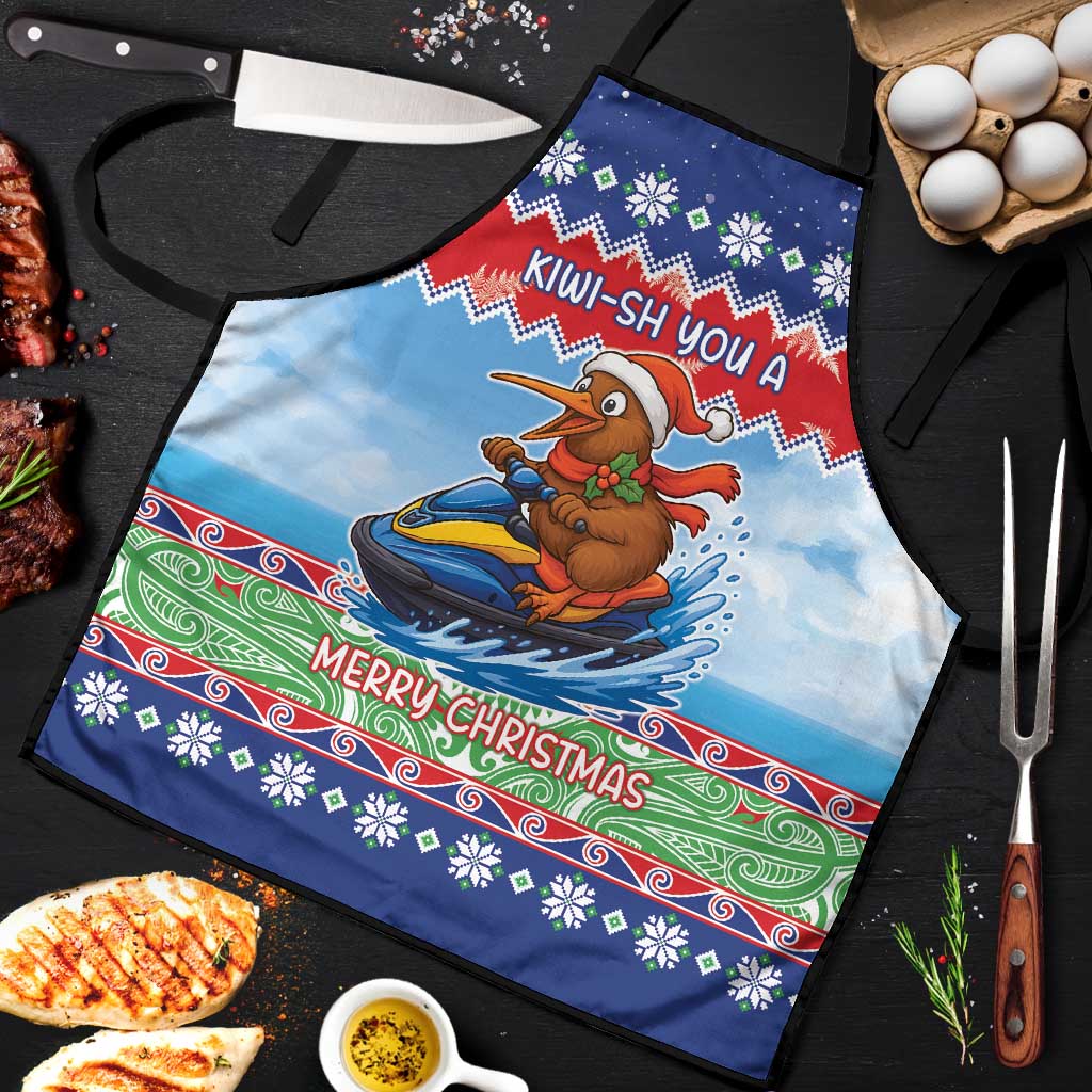 New Zealand Christmas Apron Funny Jet Ride Kiwi Xmas - Polynesian Pride