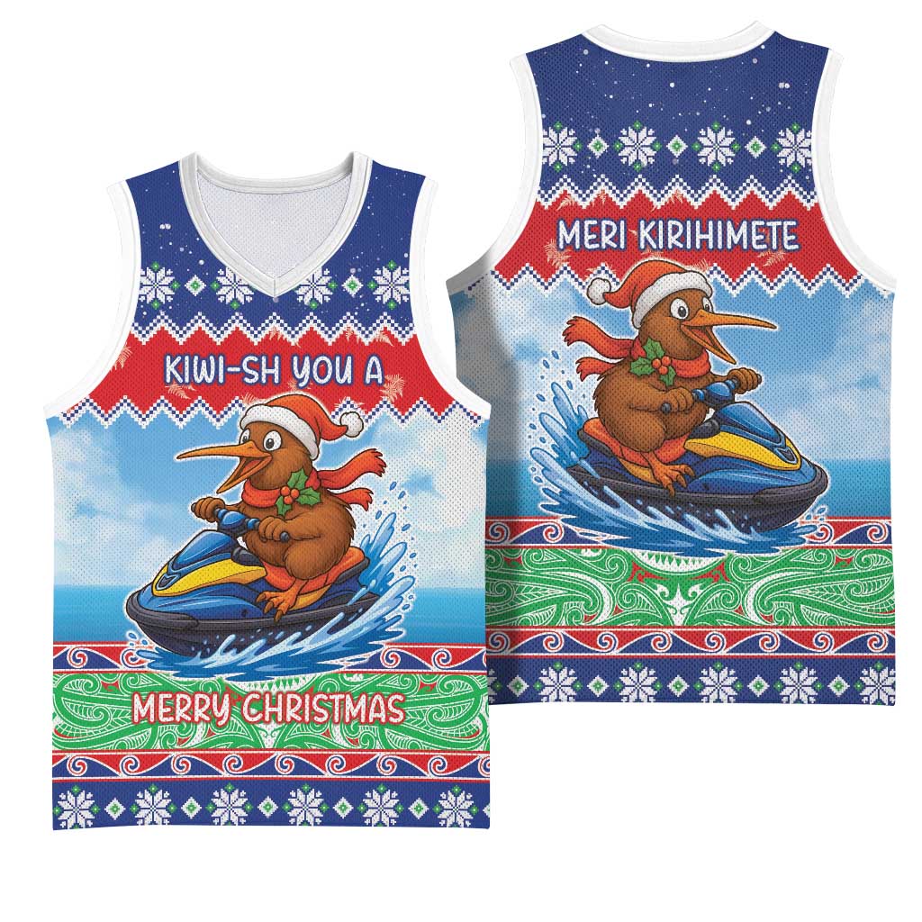 New Zealand Christmas Basketball Jersey Funny Jet Ride Kiwi Xmas - Polynesian Pride