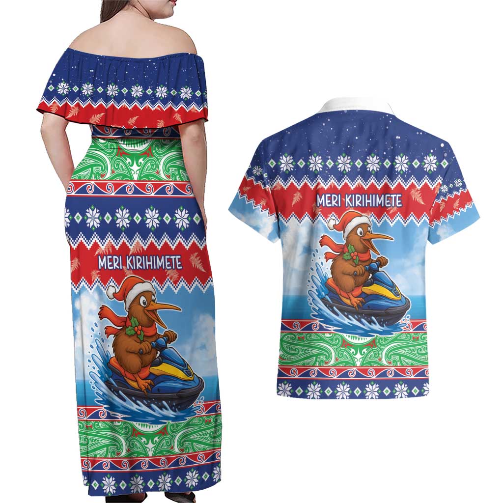 New Zealand Christmas Couples Matching Off Shoulder Maxi Dress and Hawaiian Shirt Funny Jet Ride Kiwi Xmas - Polynesian Pride
