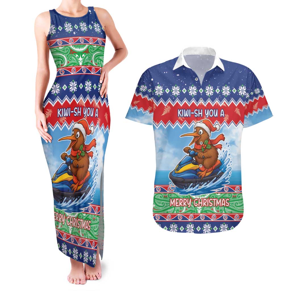 New Zealand Christmas Couples Matching Tank Maxi Dress and Hawaiian Shirt Funny Jet Ride Kiwi Xmas - Polynesian Pride