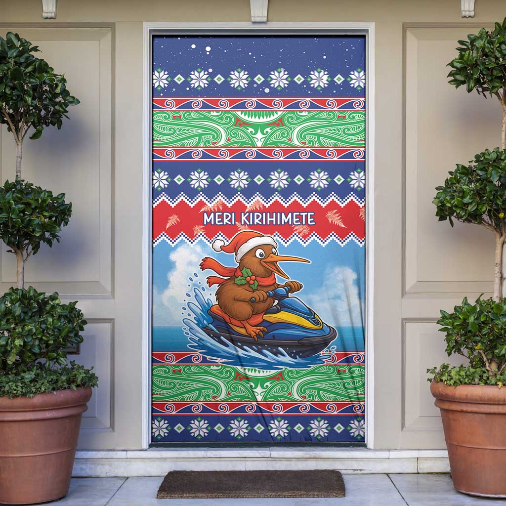 New Zealand Christmas Door Cover Funny Jet Ride Kiwi Xmas - Polynesian Pride