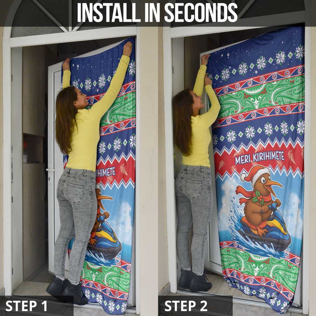 New Zealand Christmas Door Cover Funny Jet Ride Kiwi Xmas - Polynesian Pride