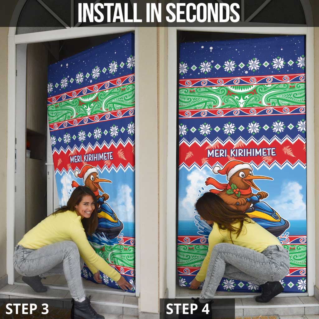 New Zealand Christmas Door Cover Funny Jet Ride Kiwi Xmas - Polynesian Pride