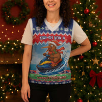 New Zealand Christmas Knitted V-Neck Vest Funny Jet Ride Kiwi Xmas - Polynesian Pride
