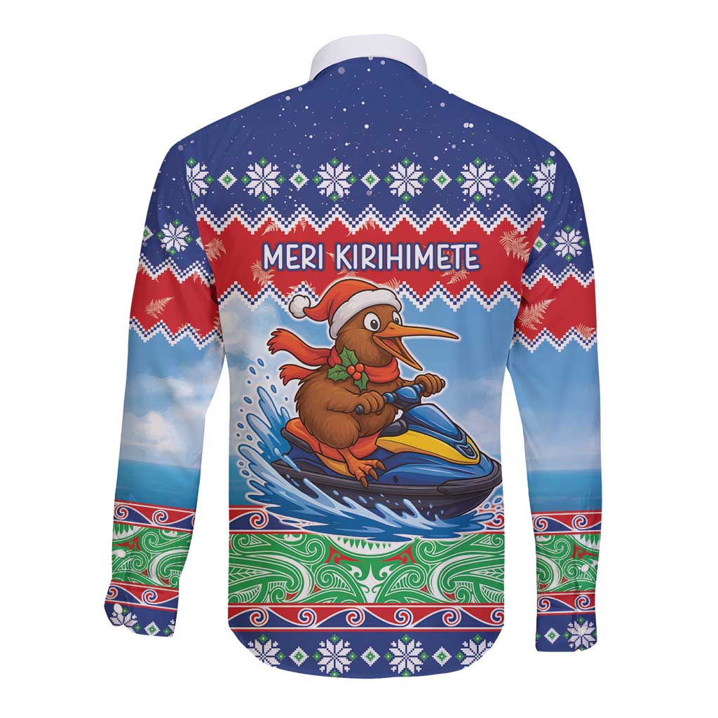 New Zealand Christmas Long Sleeve Button Shirt Funny Jet Ride Kiwi Xmas - Polynesian Pride