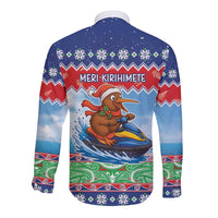 New Zealand Christmas Long Sleeve Button Shirt Funny Jet Ride Kiwi Xmas - Polynesian Pride