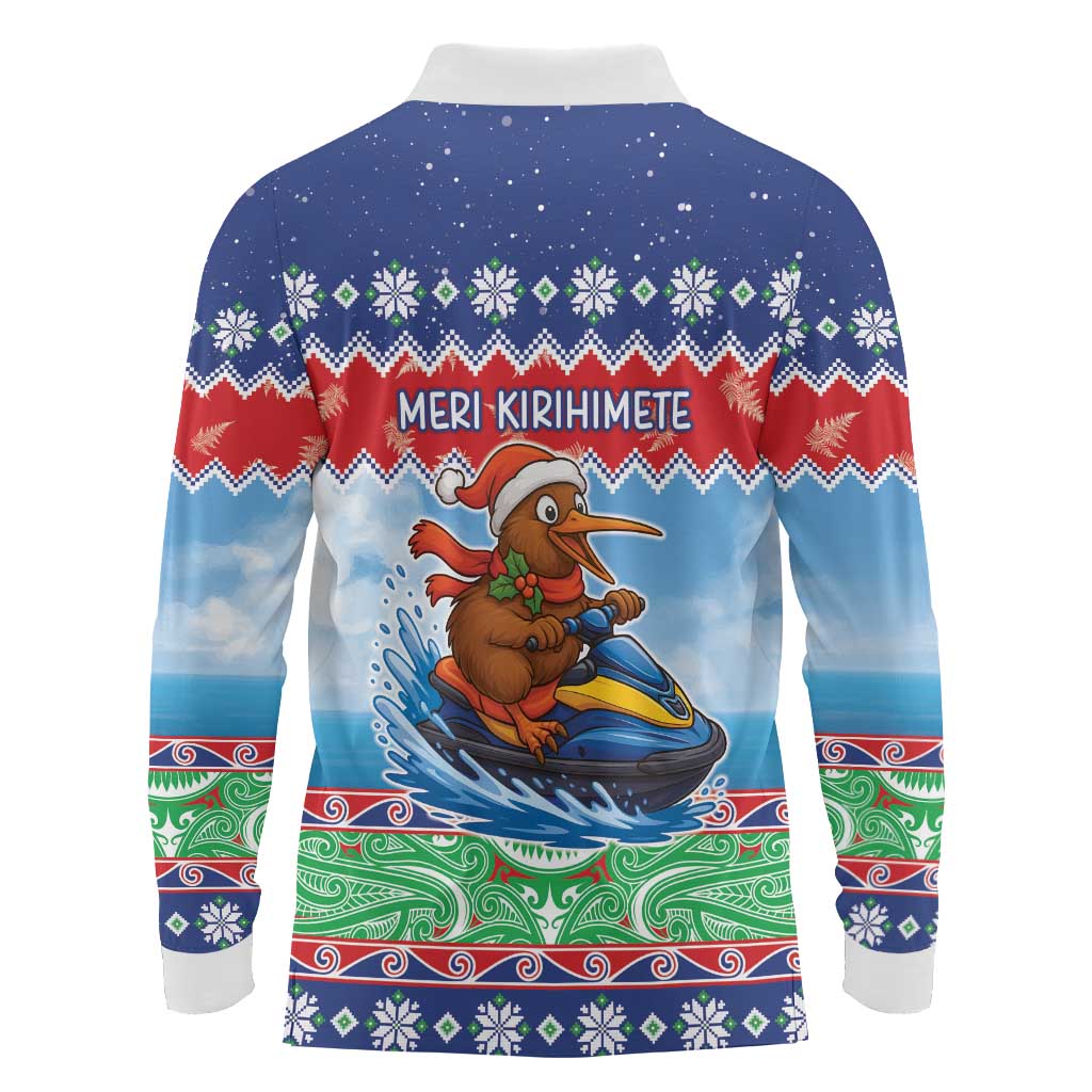 New Zealand Christmas Long Sleeve Polo Shirt Funny Jet Ride Kiwi Xmas - Polynesian Pride