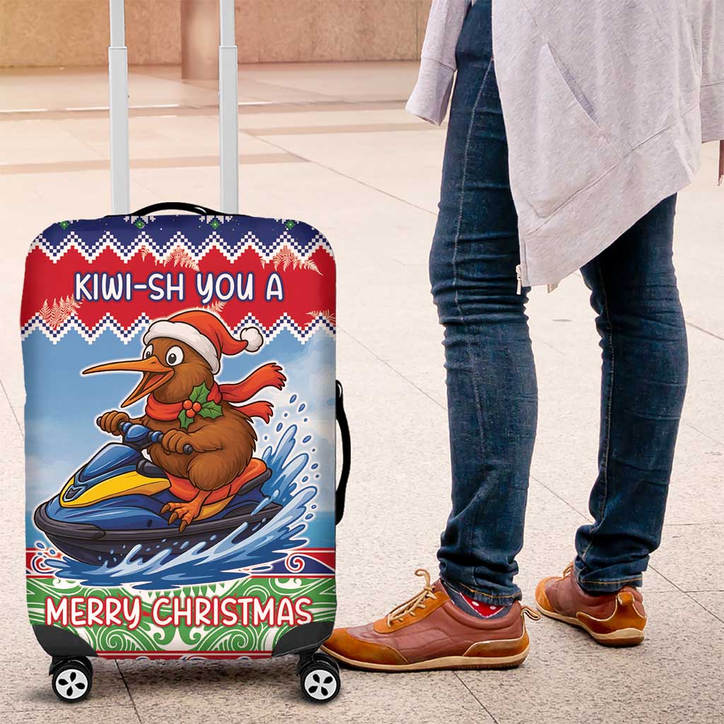 New Zealand Christmas Luggage Cover Funny Jet Ride Kiwi Xmas - Polynesian Pride