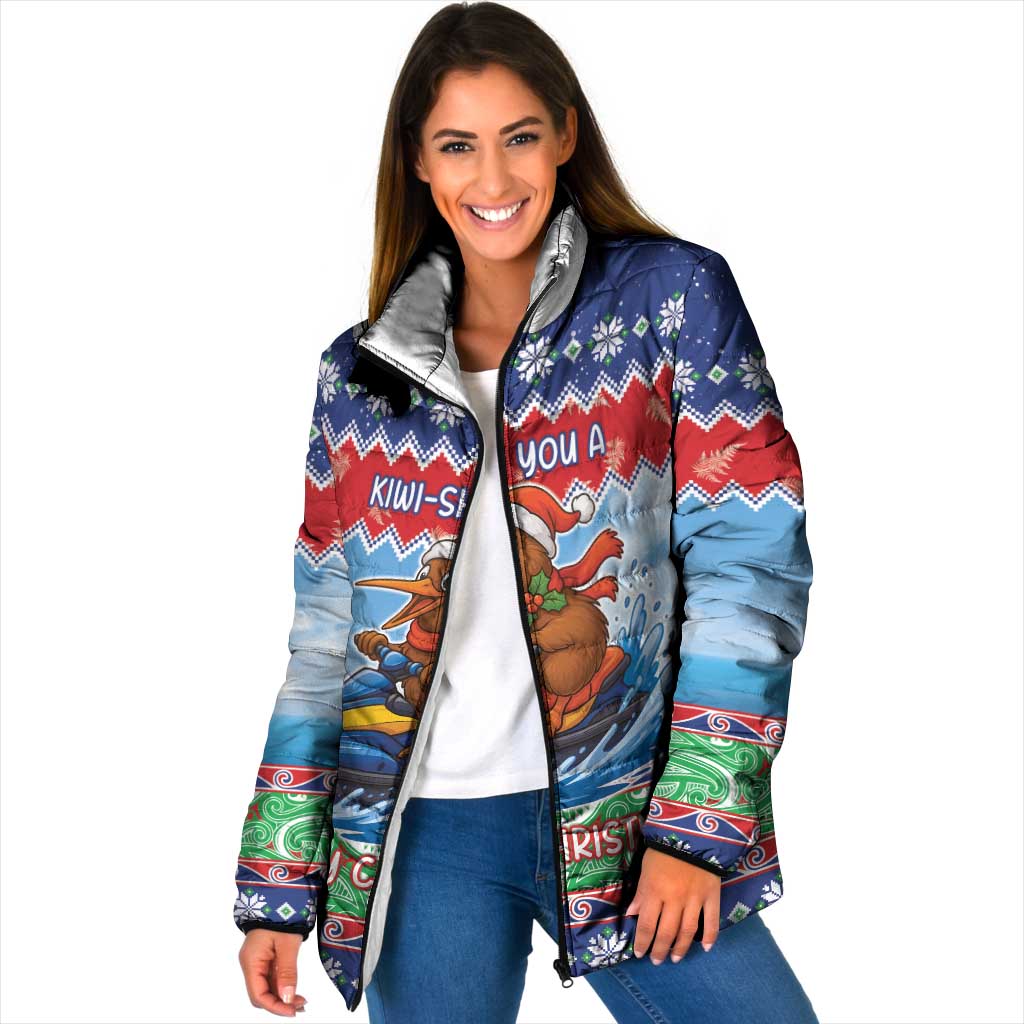 New Zealand Christmas Padded Jacket Funny Jet Ride Kiwi Xmas - Polynesian Pride