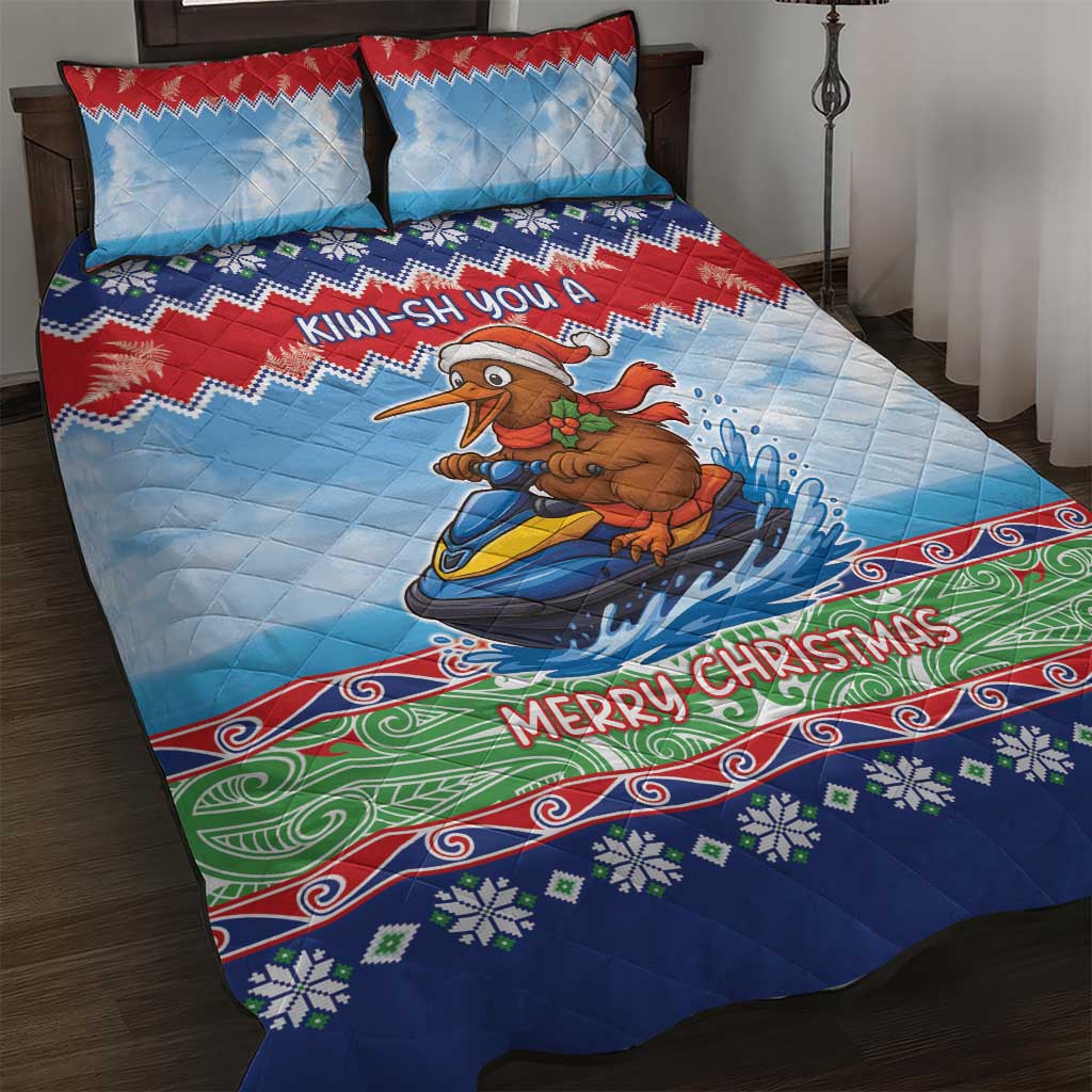 New Zealand Christmas Quilt Bed Set Funny Jet Ride Kiwi Xmas - Polynesian Pride