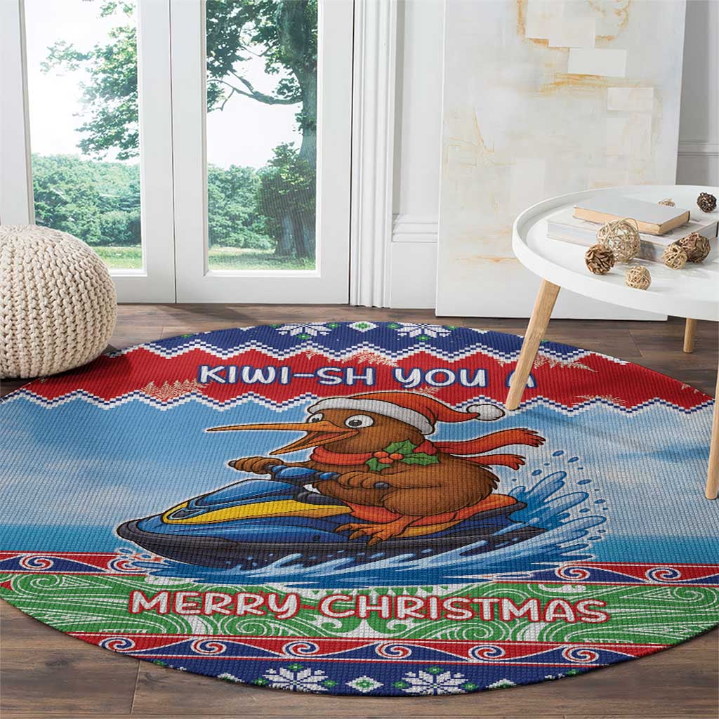 New Zealand Christmas Round Carpet Funny Jet Ride Kiwi Xmas - Polynesian Pride