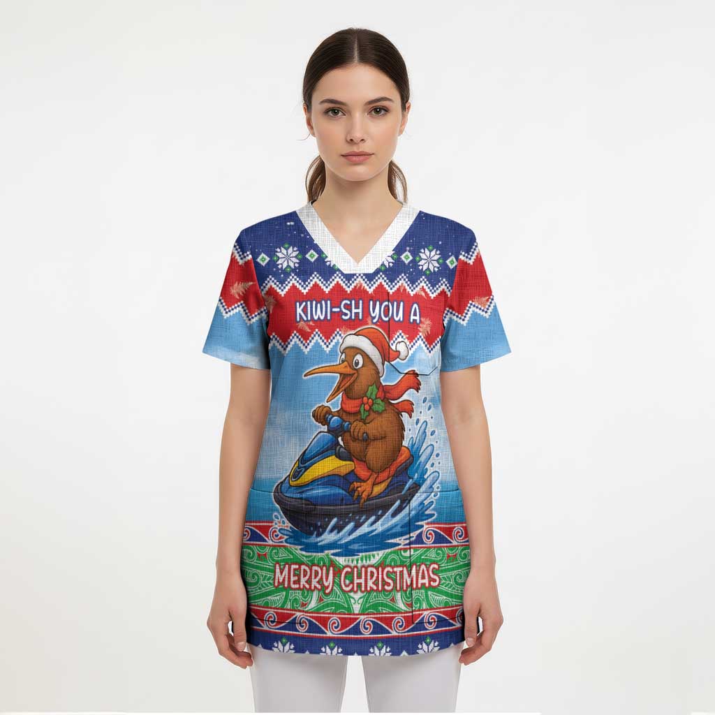 New Zealand Christmas Scrub Top Funny Jet Ride Kiwi Xmas - Polynesian Pride